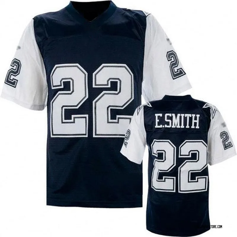 Navy Blue/White Men's Emmitt Smith Dallas Cowboys Authentic Mitchell And Ness Throwback Jersey