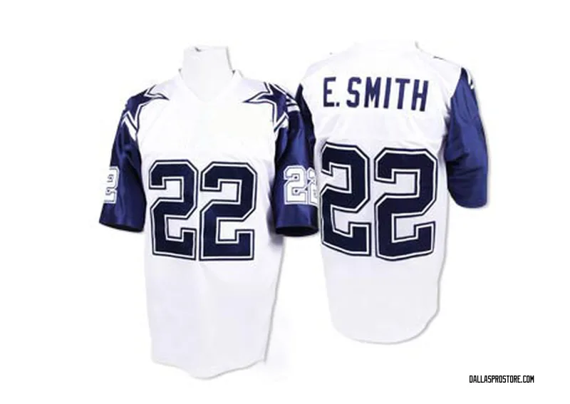 White Men's Emmitt Smith Dallas Cowboys Authentic Mitchell And Ness 75TH Patch Throwback Jersey